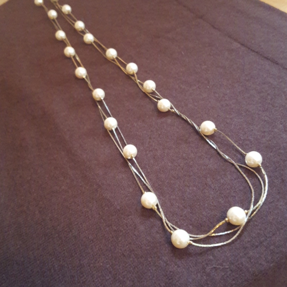 Long Gold Necklace with Pearl Beads